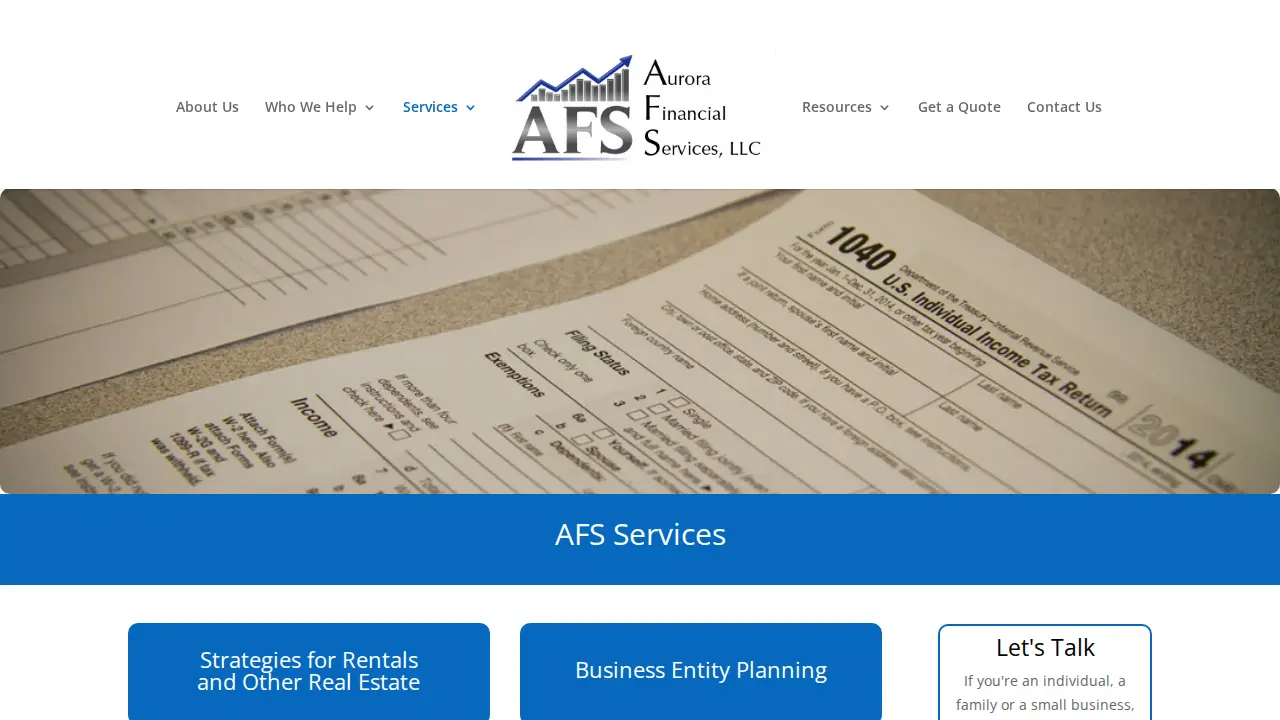 Aurora Financial Services page