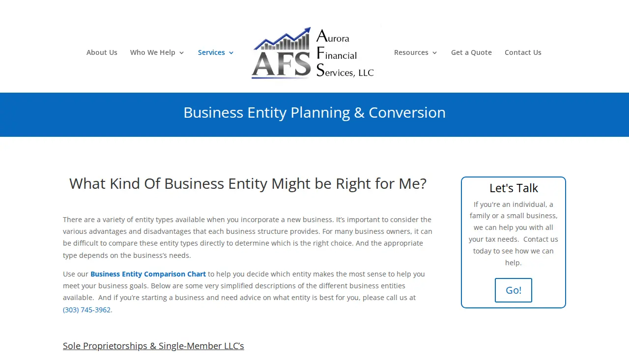Aurora Financial Services page