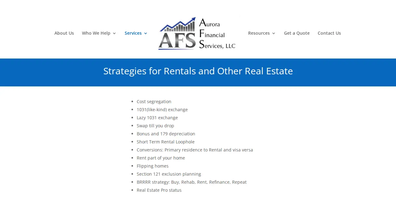 Aurora Financial Services page