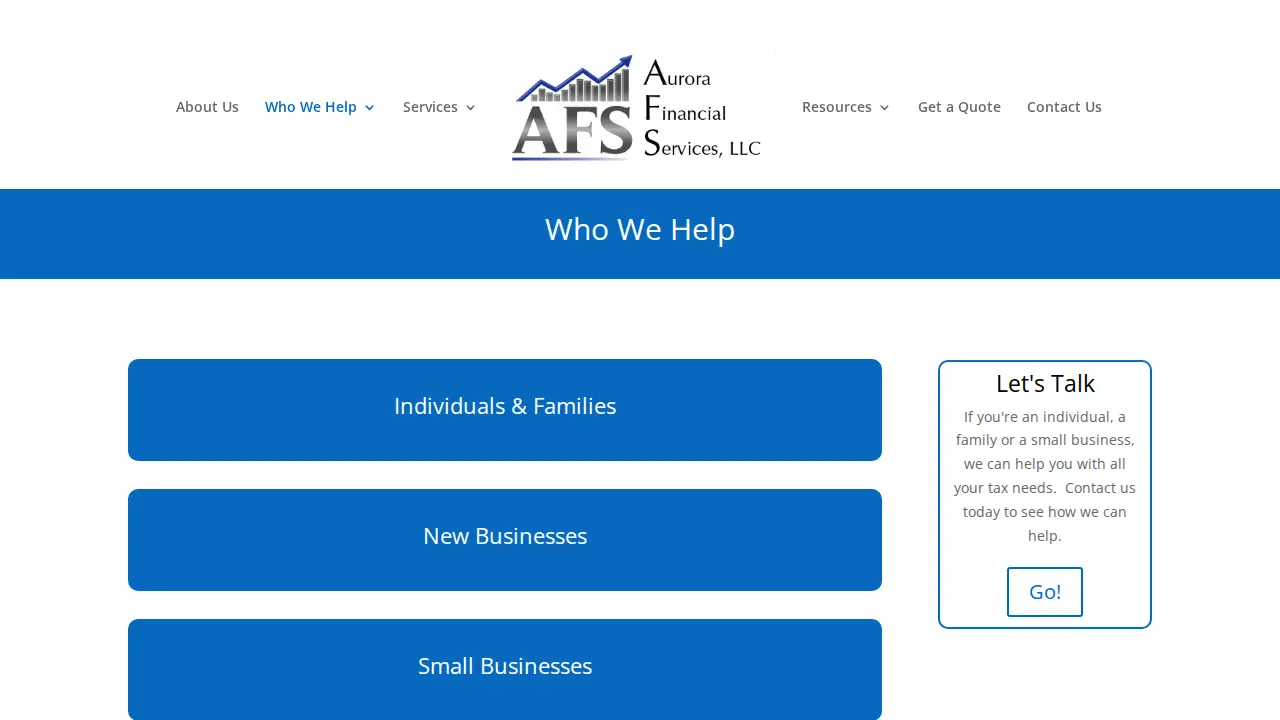 Aurora Financial Services page