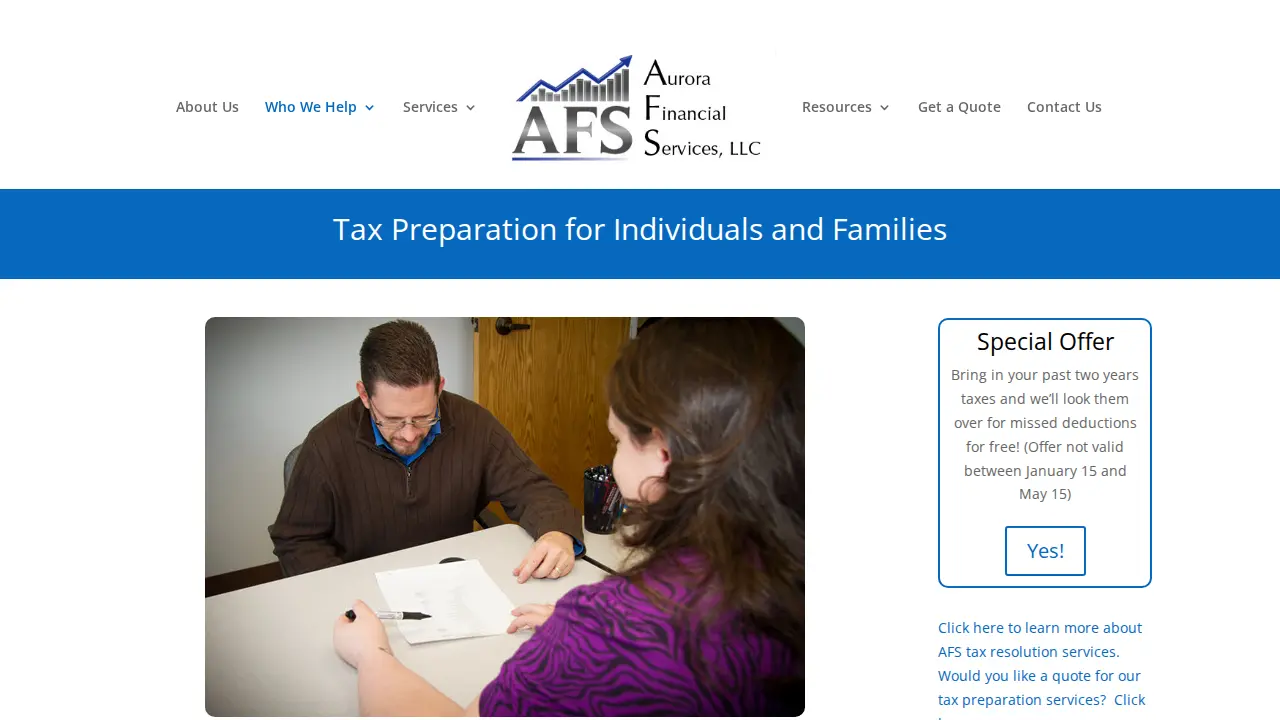 Aurora Financial Services page