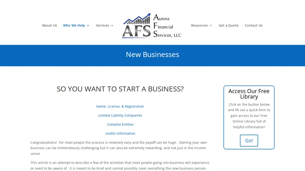 Aurora Financial Services page