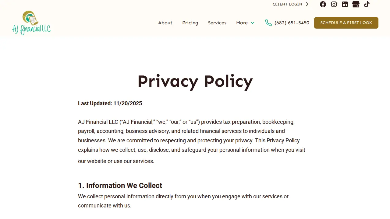 AJ Financial LLC page