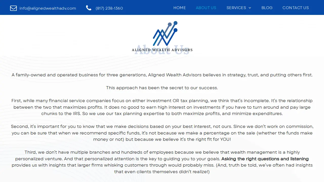 Aligned Wealth Advisors page