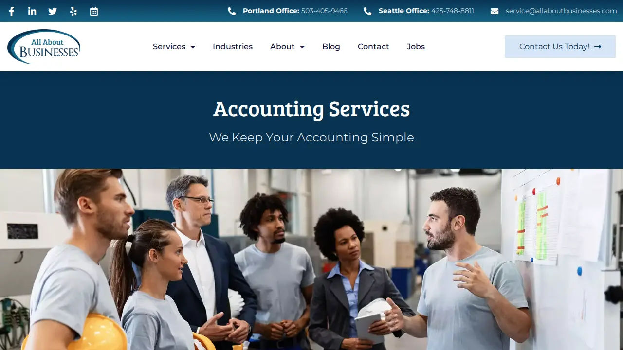 All About Businesses page