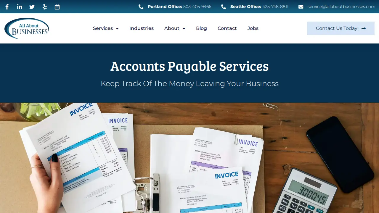 All About Businesses page