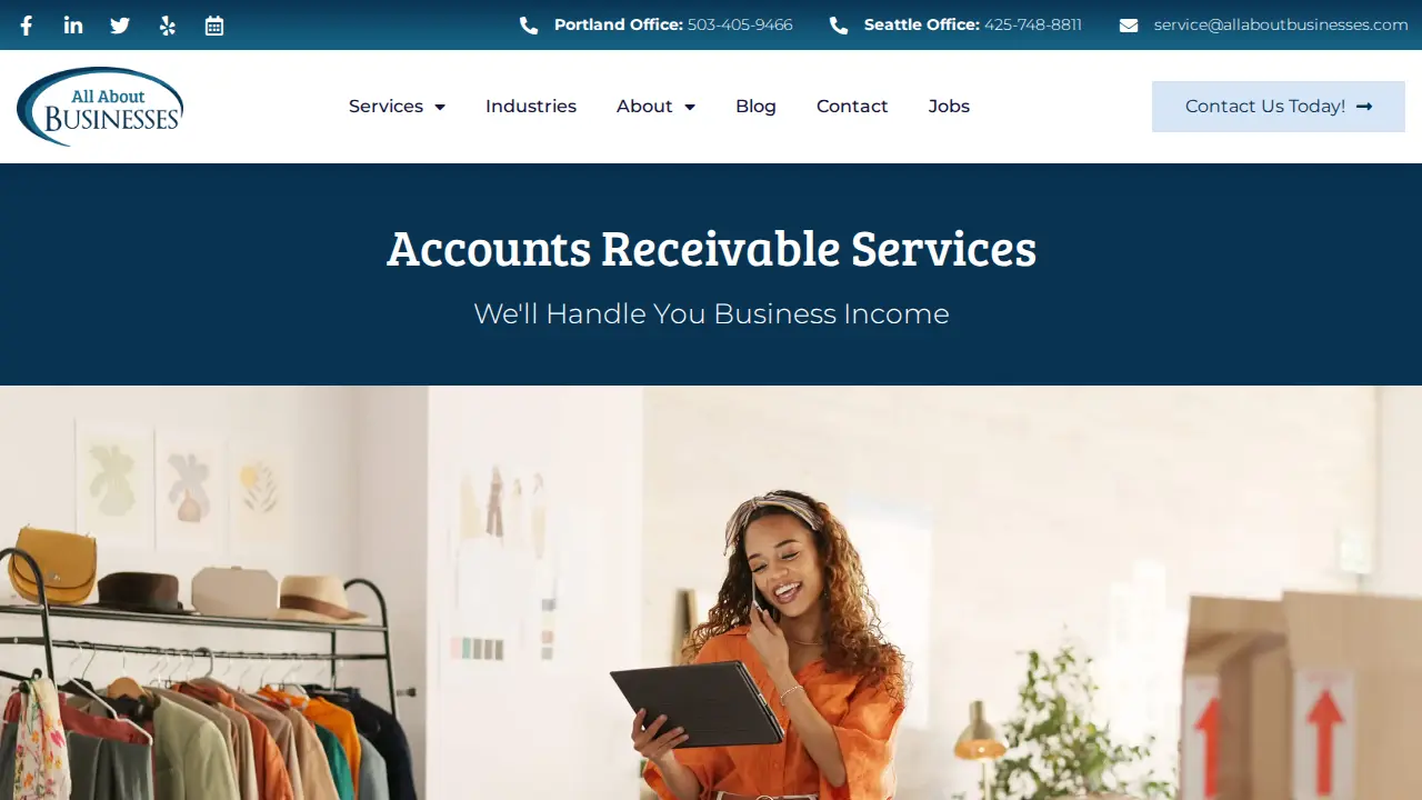 All About Businesses page