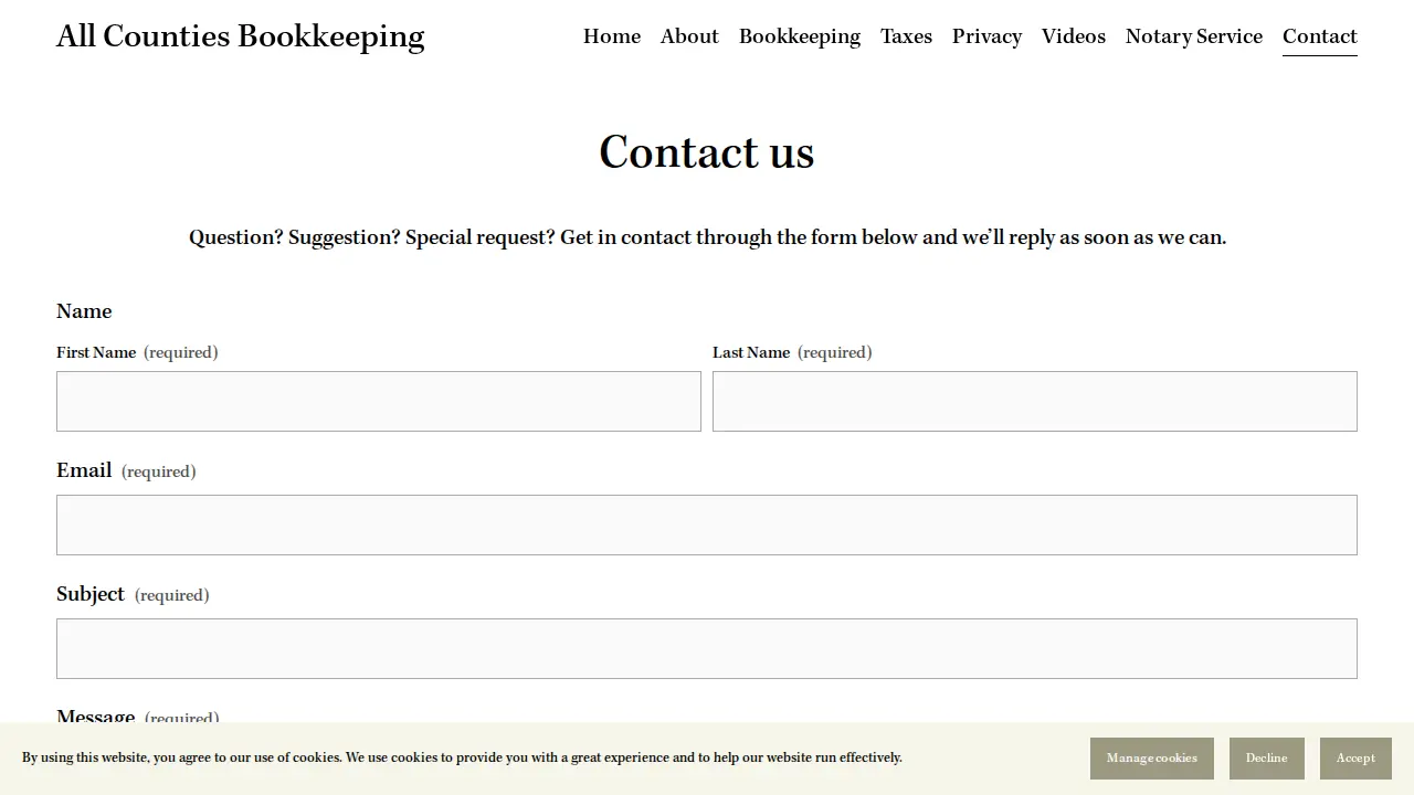All Counties Bookkeeping page