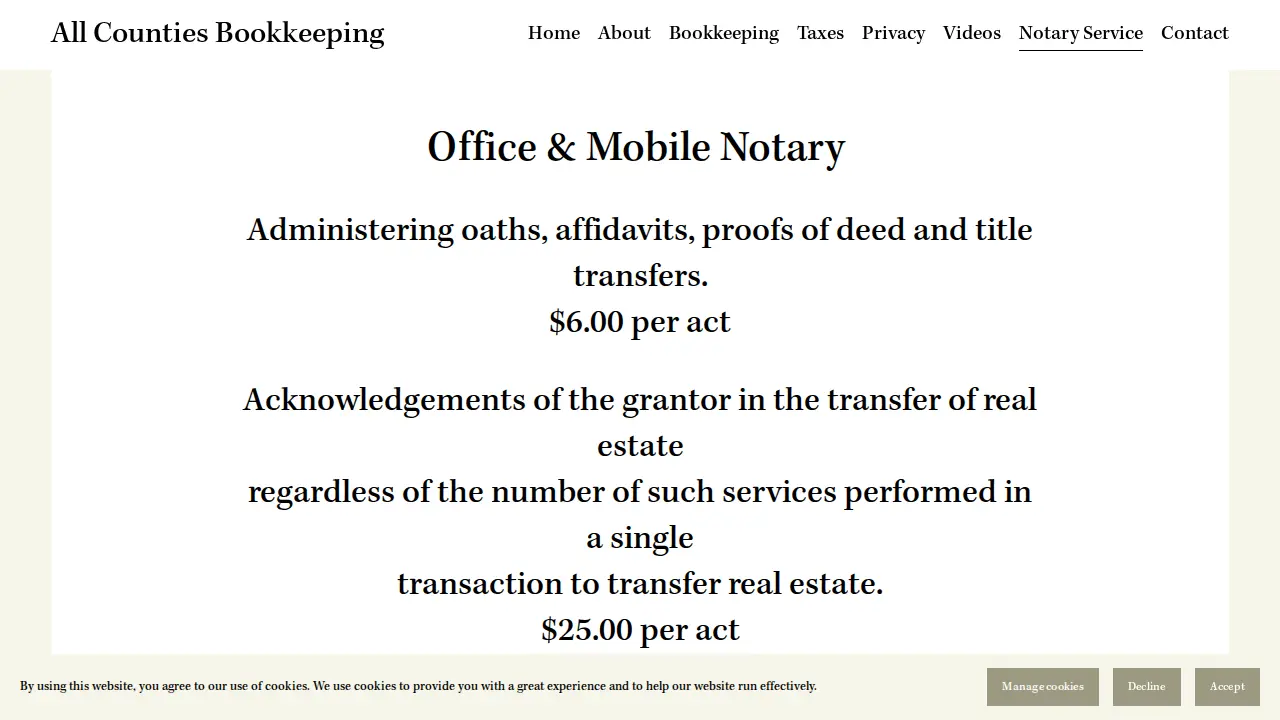 All Counties Bookkeeping page