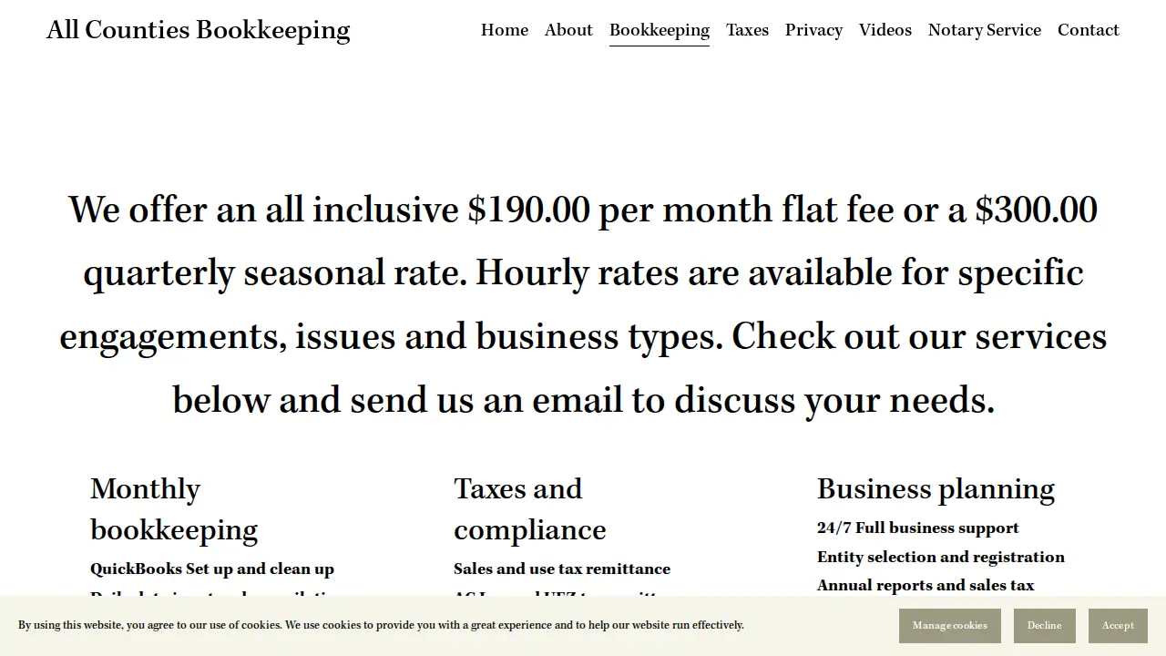 All Counties Bookkeeping page