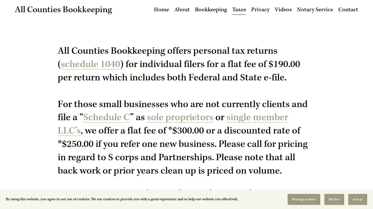 All Counties Bookkeeping page