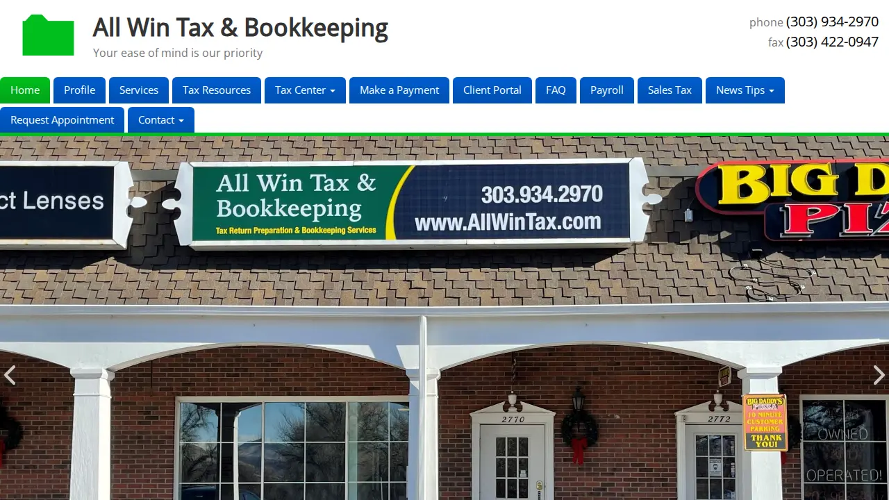 All Win Tax & Bookkeeping page