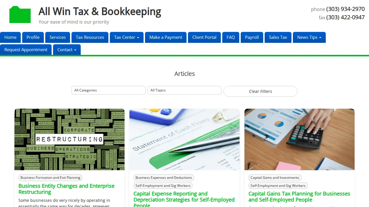 All Win Tax & Bookkeeping page