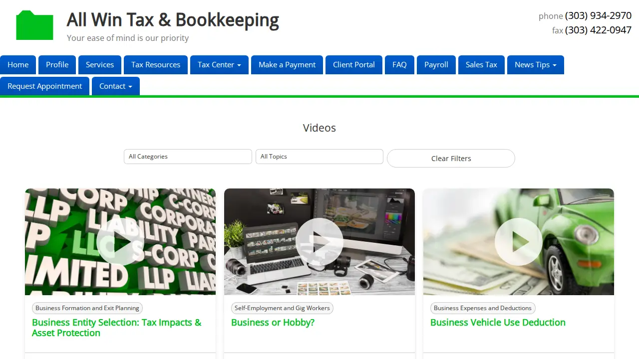 All Win Tax & Bookkeeping page