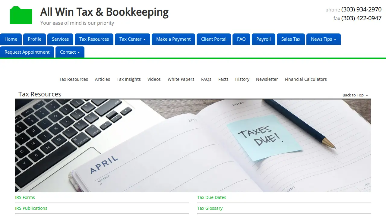 All Win Tax & Bookkeeping page
