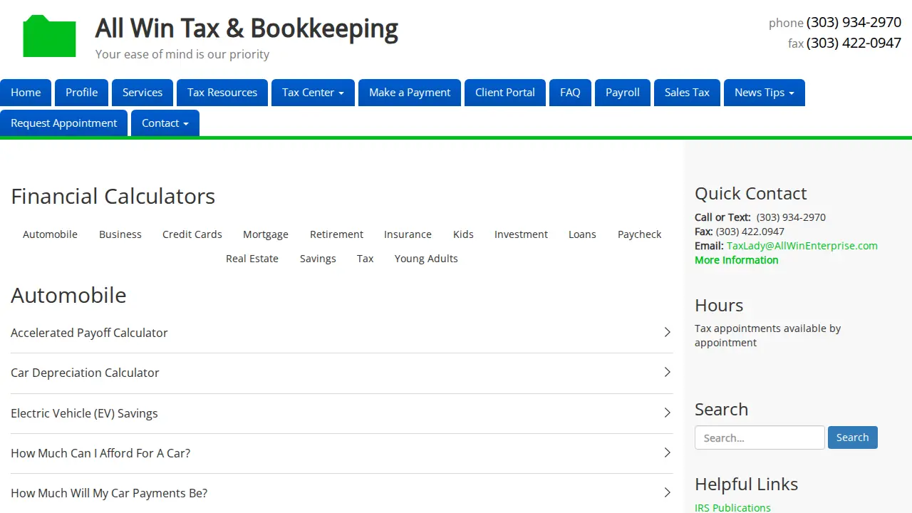 All Win Tax & Bookkeeping page