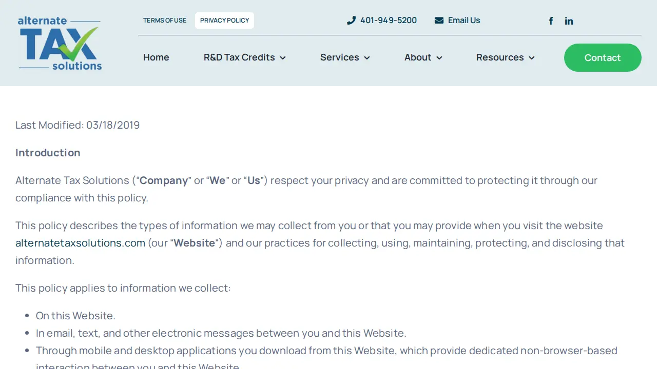 Alternate Tax Solutions page