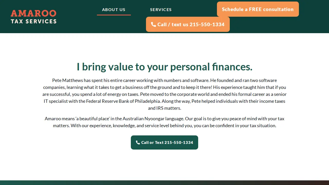 Amaroo Tax Services page
