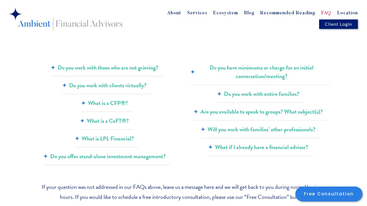 Ambient Financial Advisors page