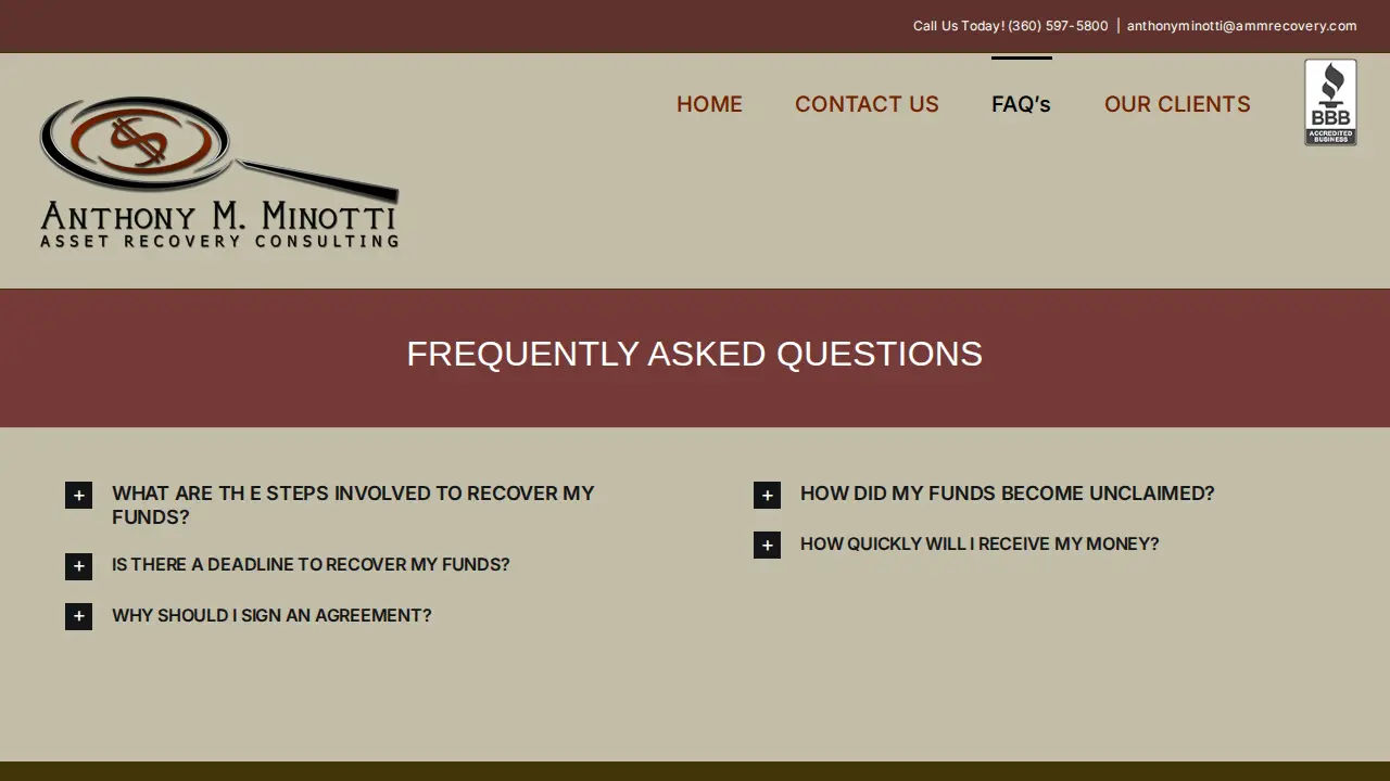 Anthony M. Minotti Asset Recovery page