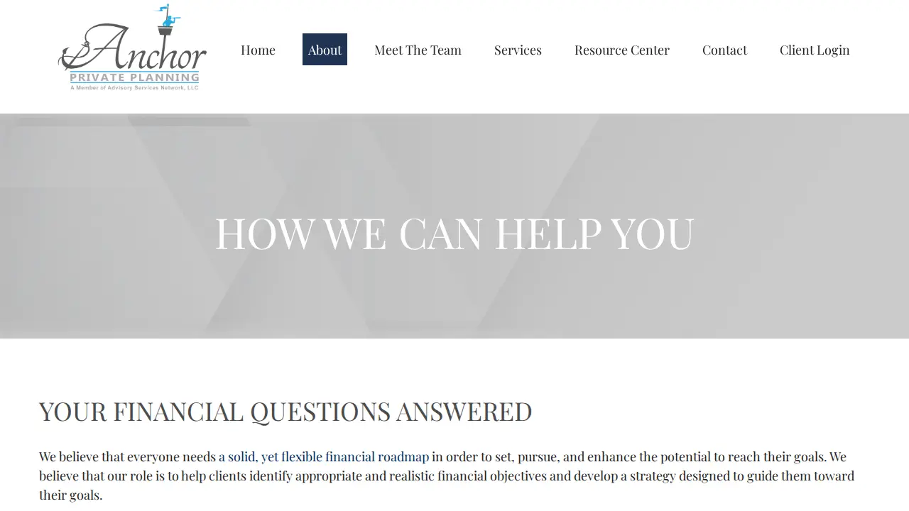 Anchor Private Planning page