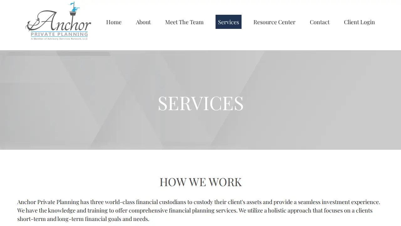 Anchor Private Planning page