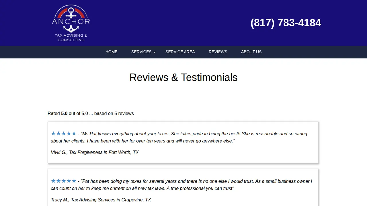 Anchor Tax Advising & Consulting page