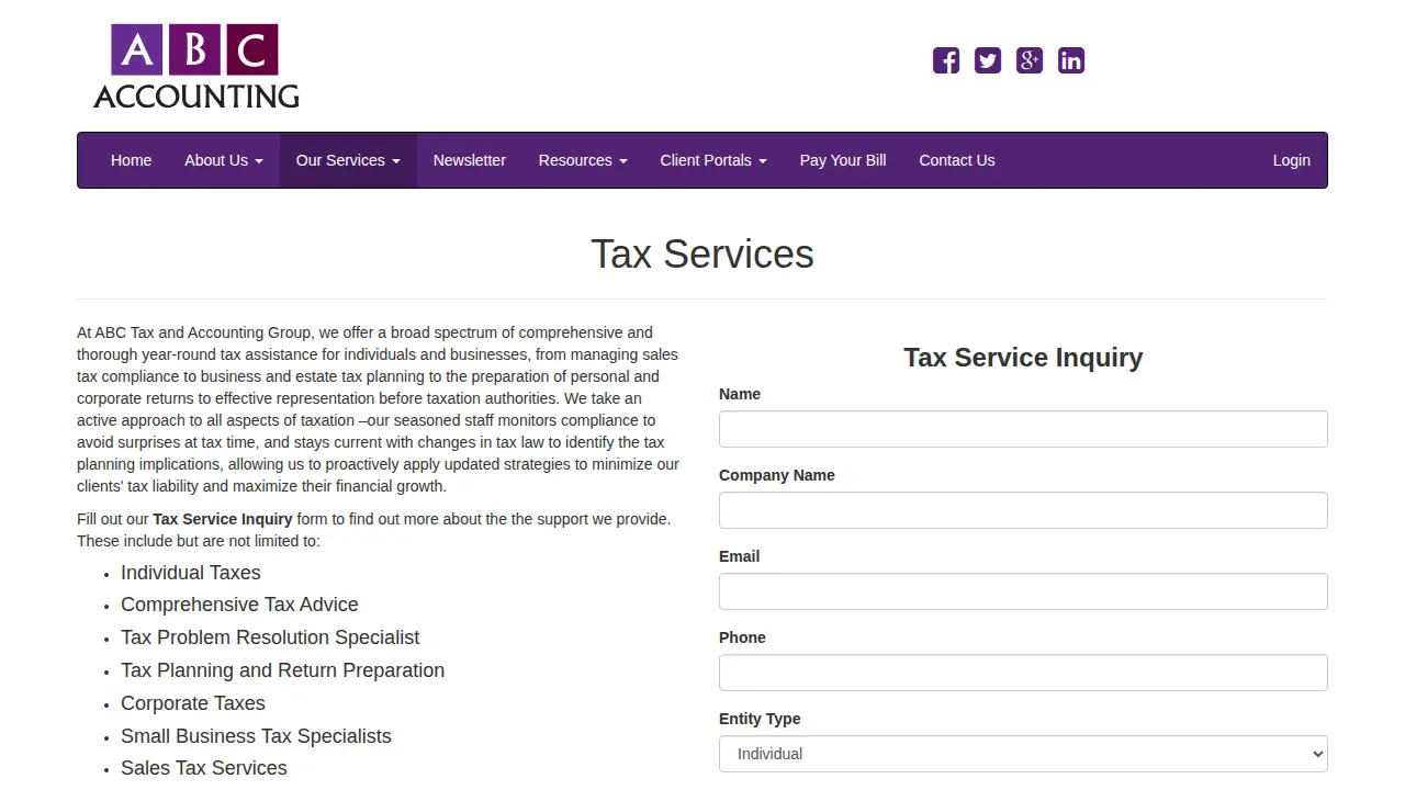 ABC Tax and Accounting Group page