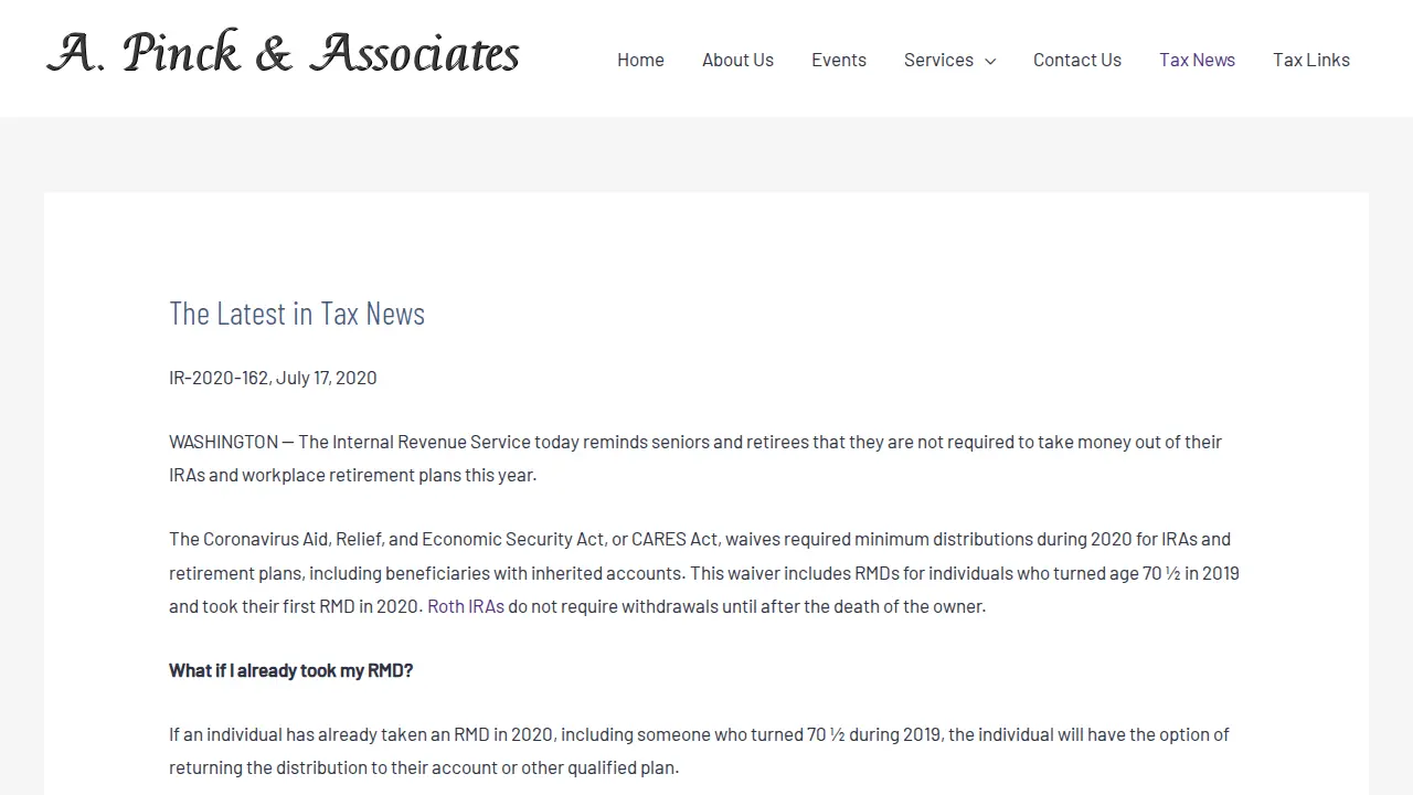 A Pinck & Associates page