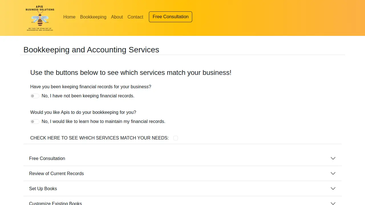 Apis Business Solutions page