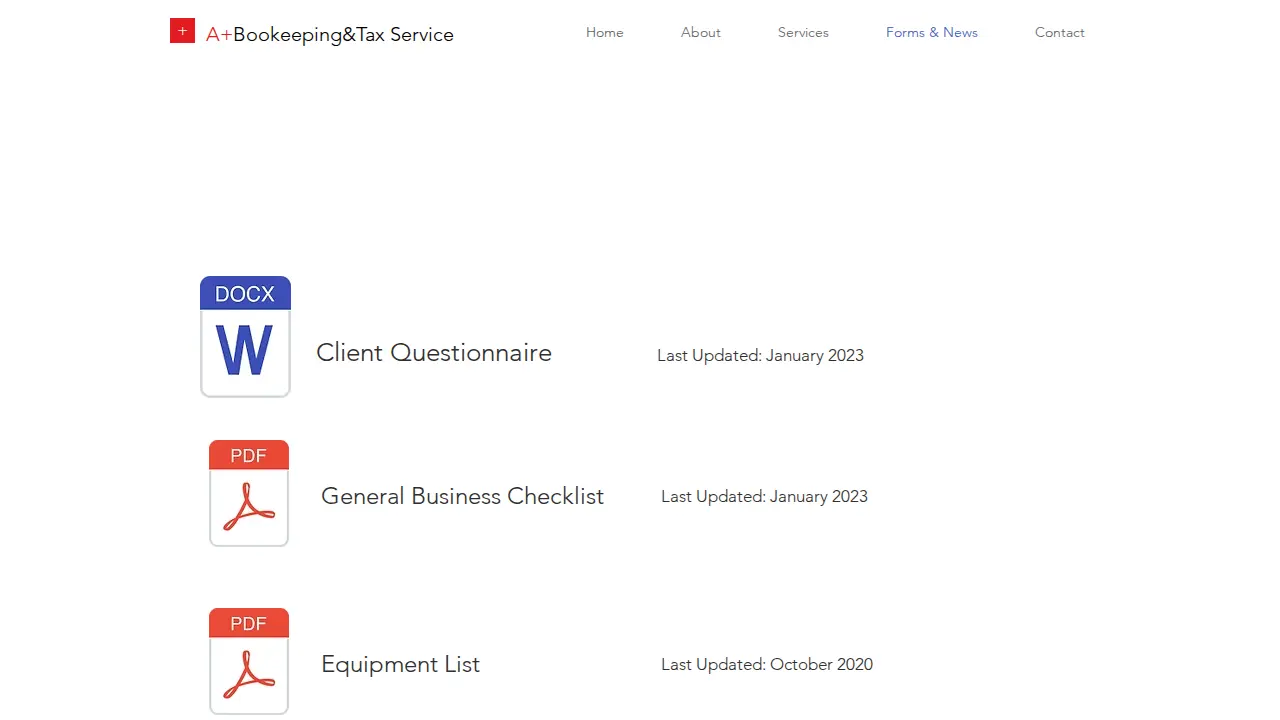 A+ Bookkeeping & Tax Service page