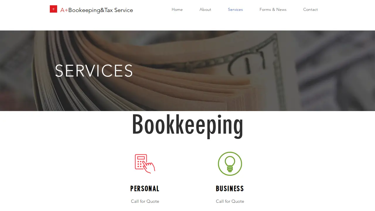 A+ Bookkeeping & Tax Service page