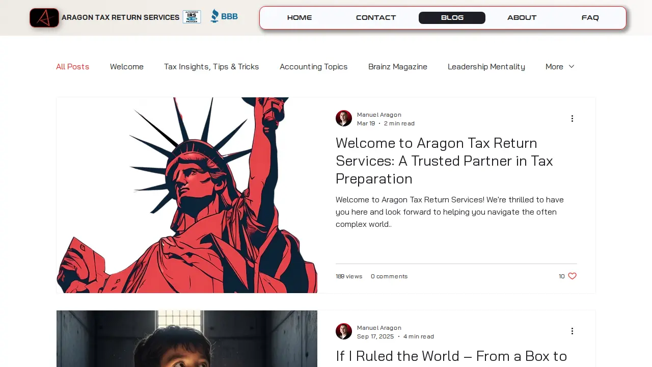 Aragon Tax Return Services page