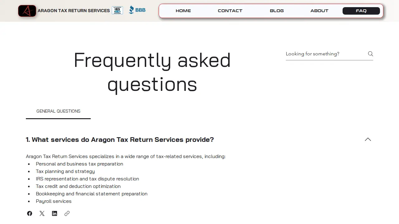 Aragon Tax Return Services page