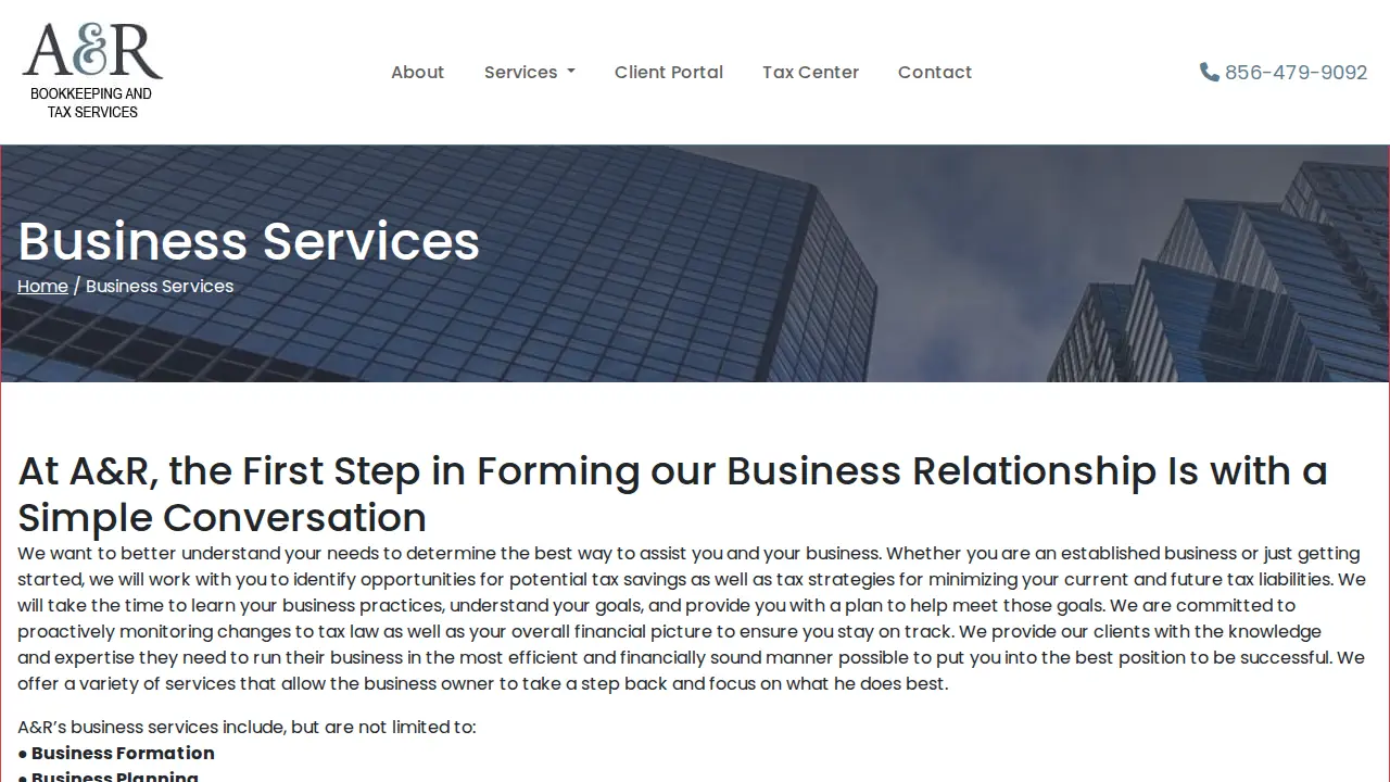 A&R Bookkeeping and Tax Services page
