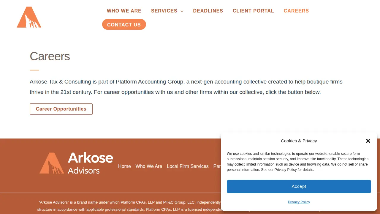 Arkose Tax & Consulting page