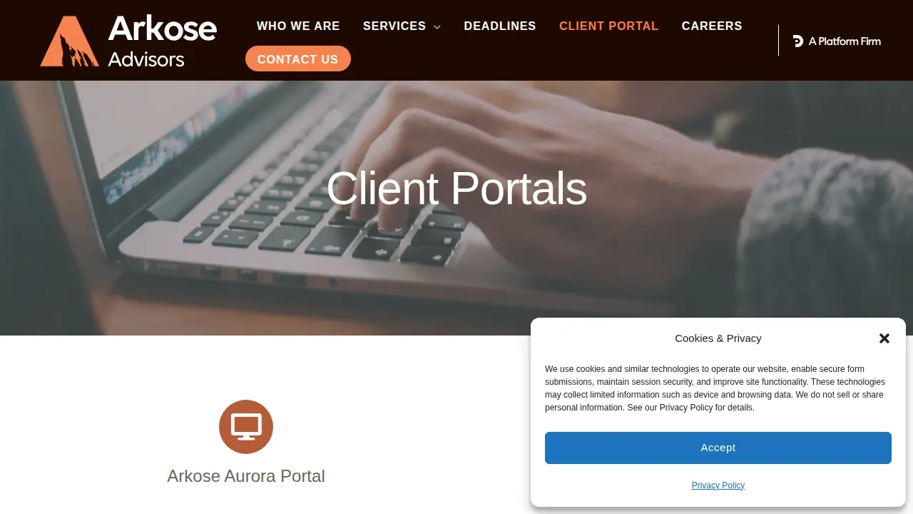 Arkose Tax & Consulting page