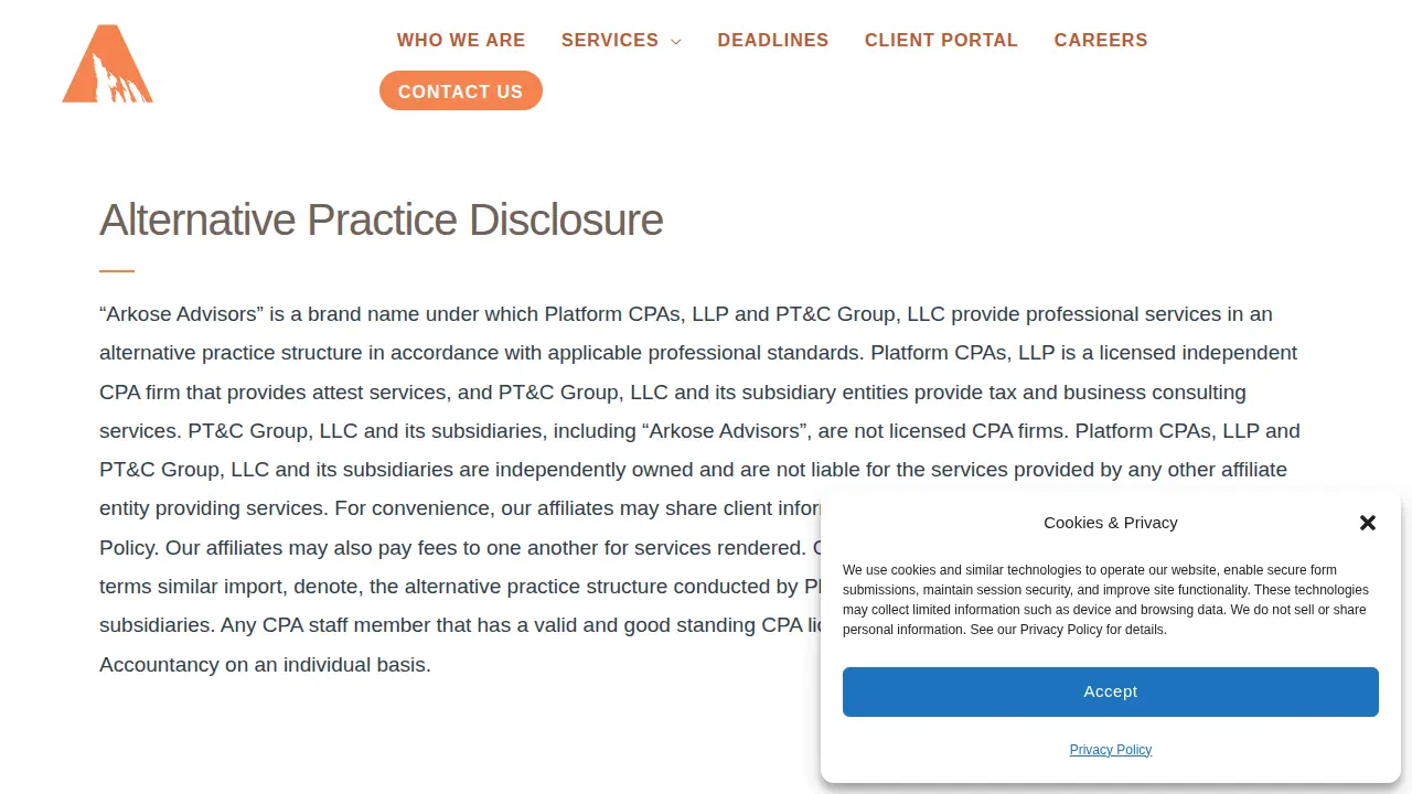 Arkose Tax & Consulting page