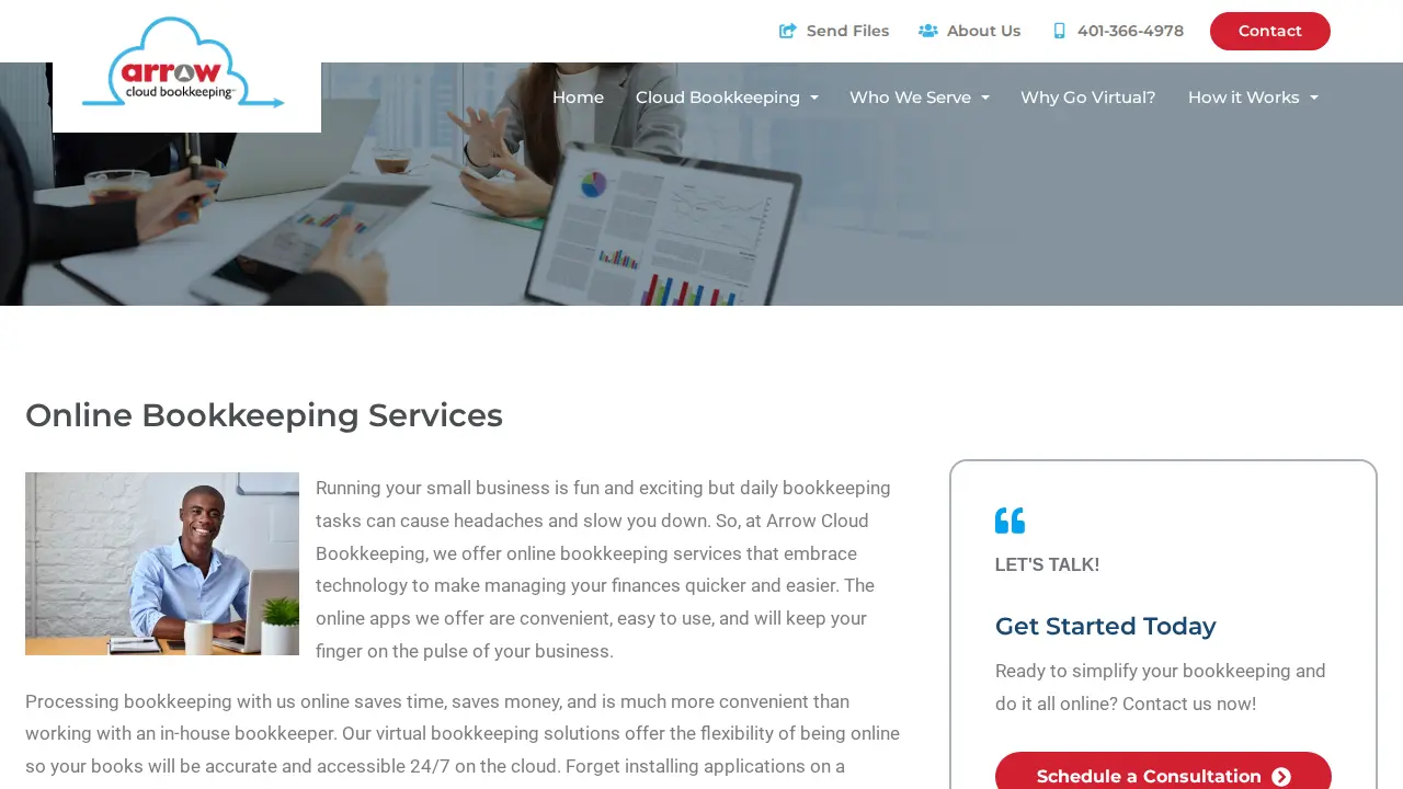 Arrow Cloud Bookkeeping page