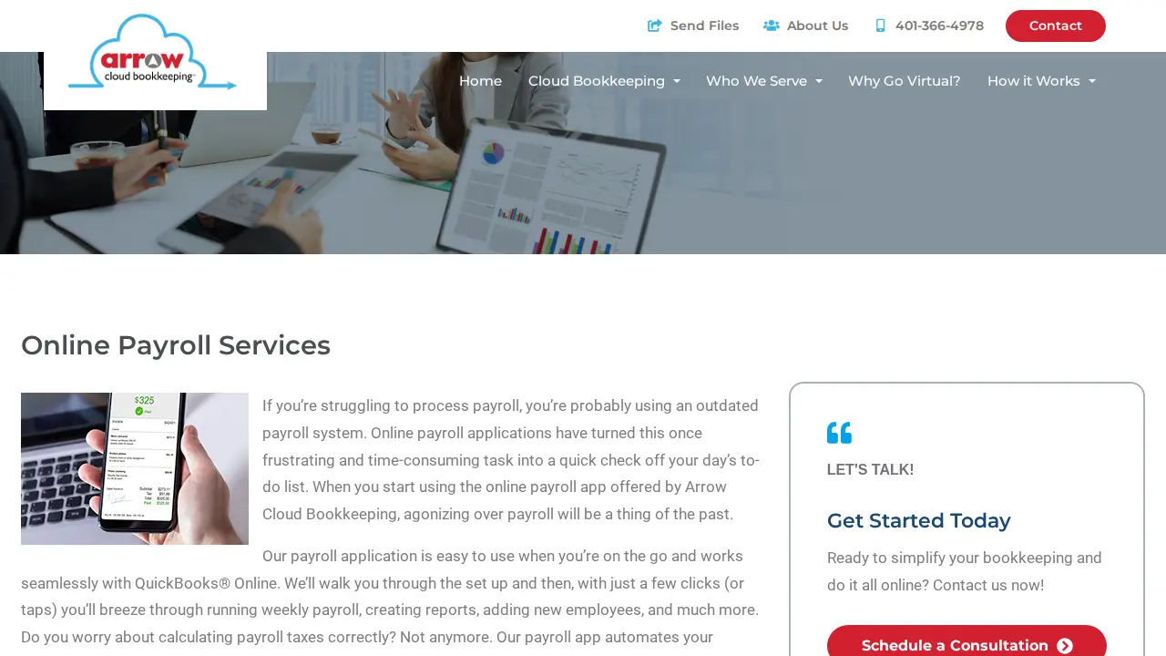 Arrow Cloud Bookkeeping page