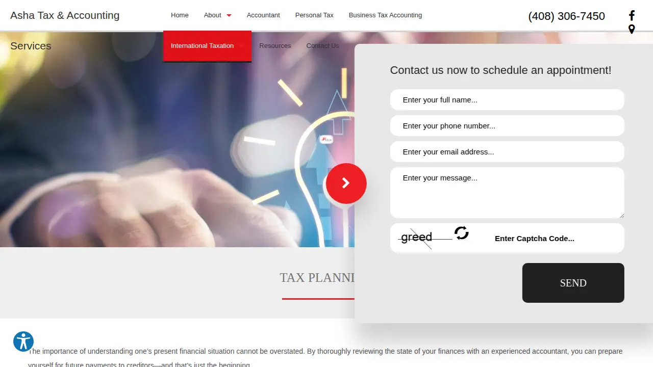 Asha Tax & Accounting Services page