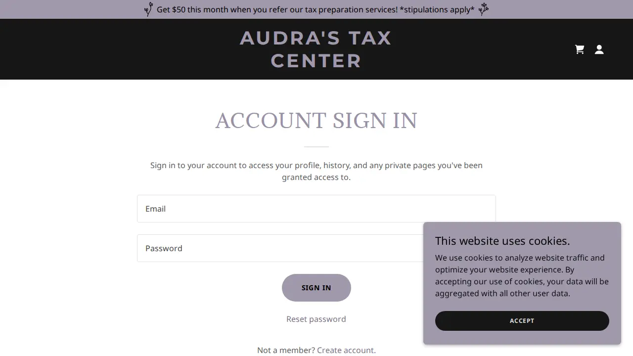 Audra's Tax Center page