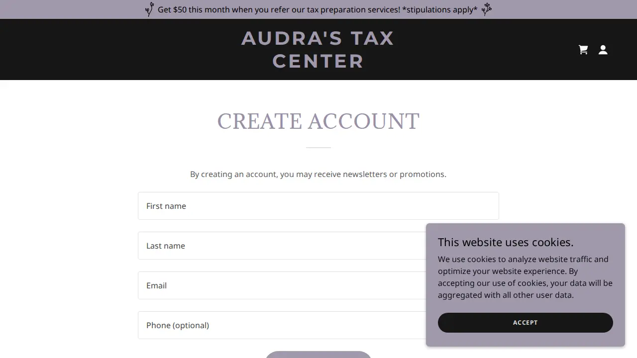 Audra's Tax Center page