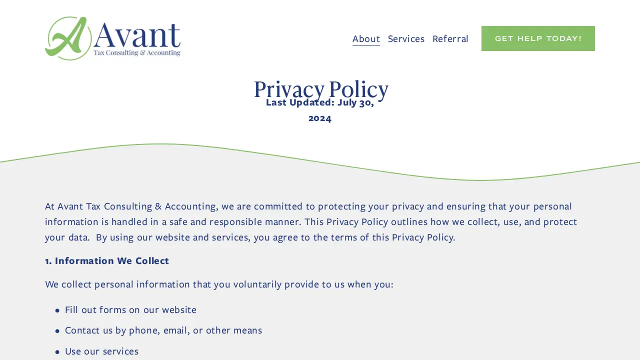 Avant Tax Consulting & Accounting page