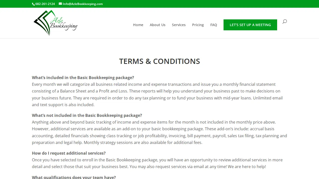 Azle Bookkeeping page