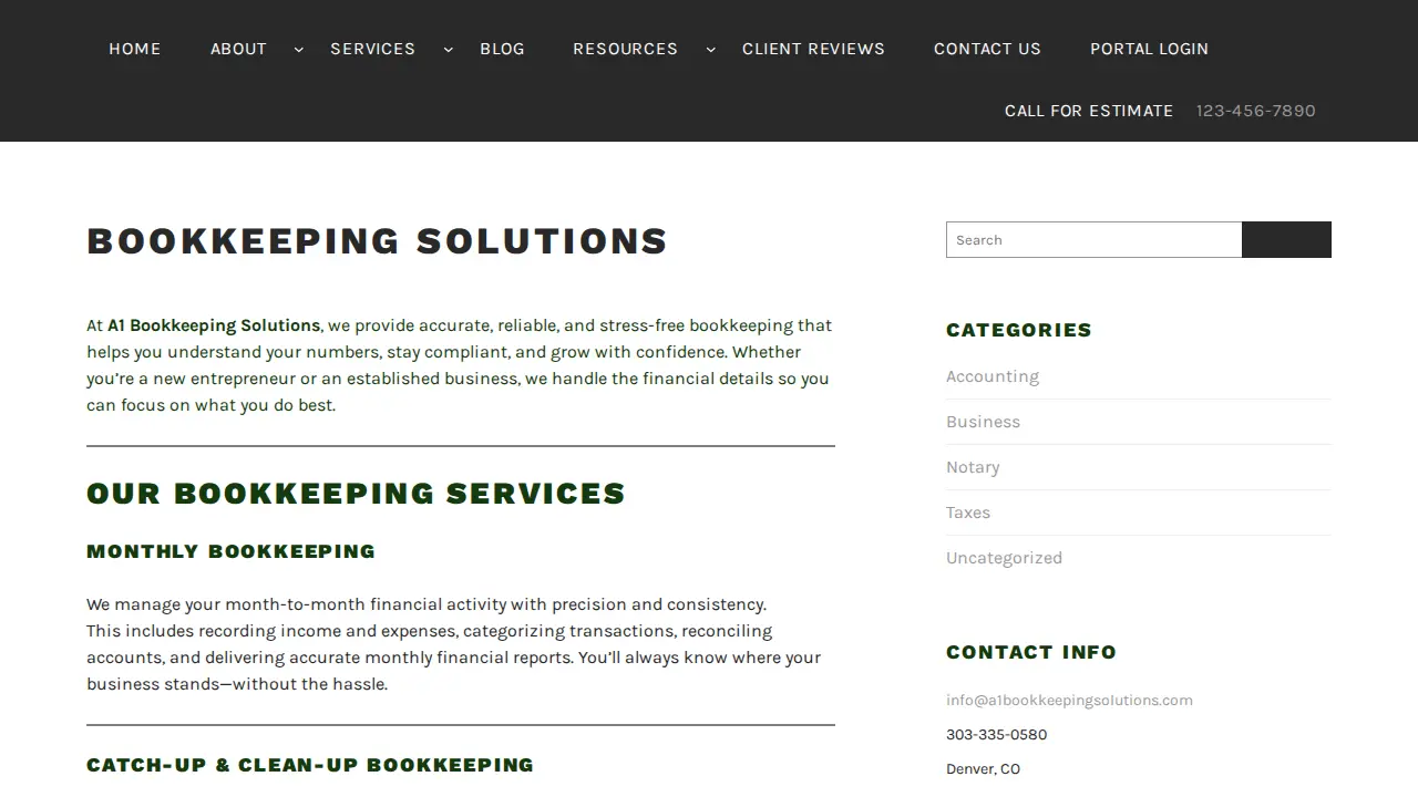 A1 Bookkeeping Solutions page