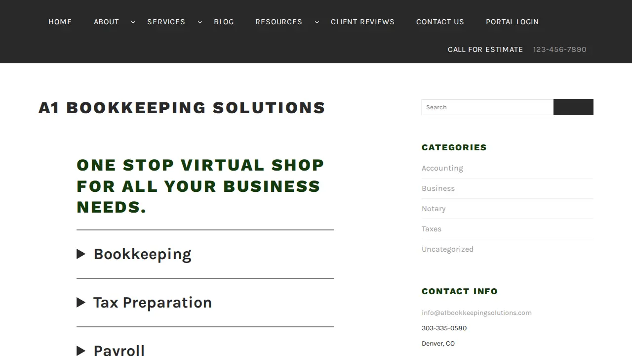 A1 Bookkeeping Solutions page