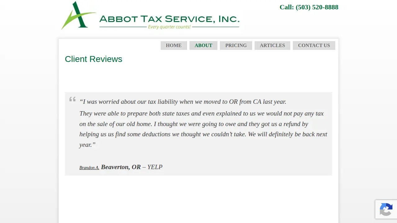 Abbot Tax Service page