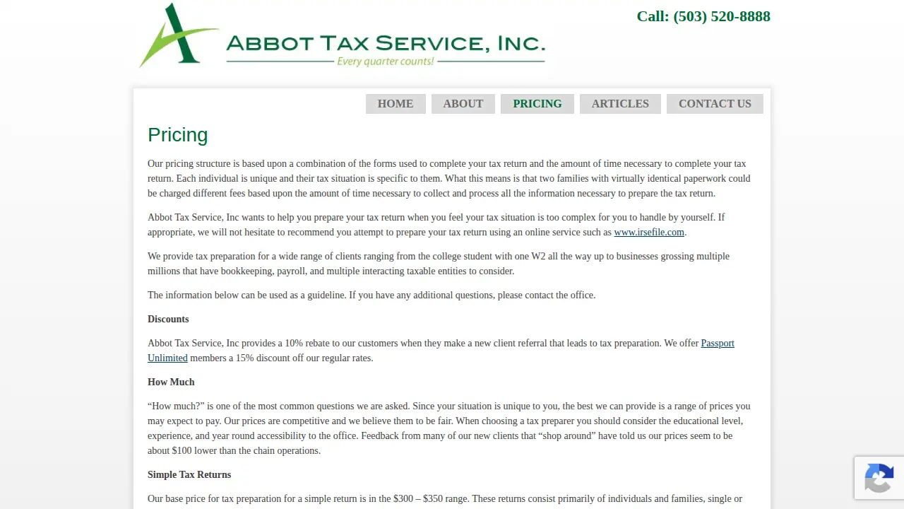 Abbot Tax Service page