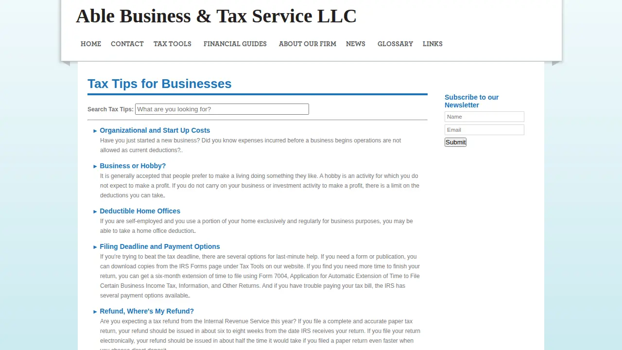 Able Business & Tax Services page
